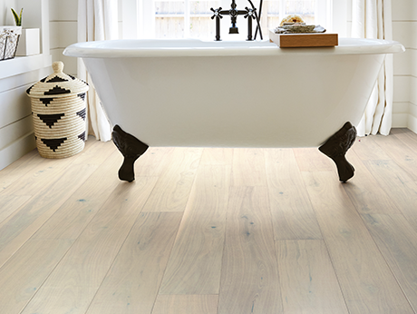 bathroom with hardwood floor from Perge Carpet & Floors in Wheaton, MD